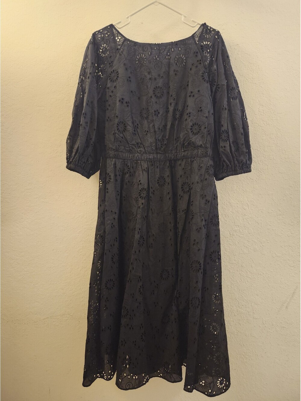 Carolina Herrera Women's Black Puff Sleeve Eyelet Dress Size 14 New